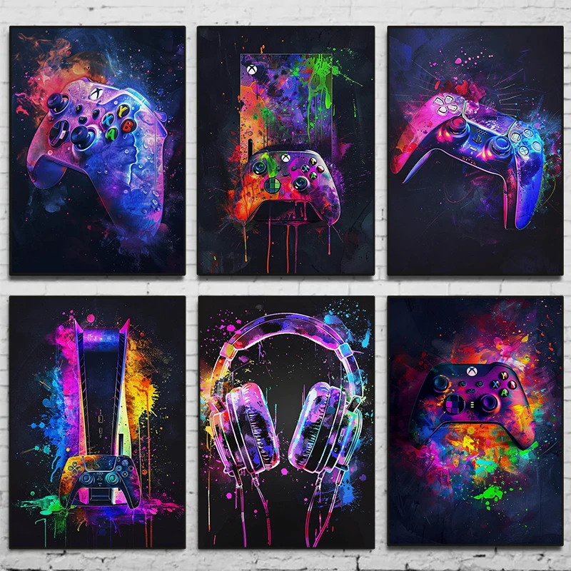 Video Gaming & Esports Usd Acc - Poster Video Game dengan Efek Neon